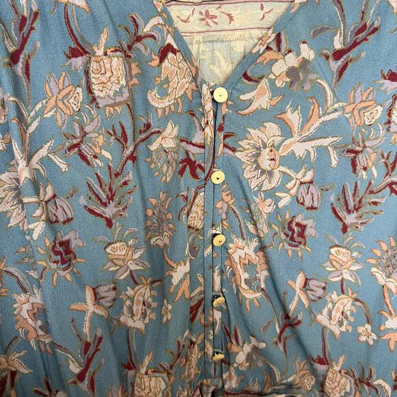 Veronica Beard Blue Floral Boho Peasant Tunic Dress Rayon Tie Waist Romantic - Picture 3 of 14